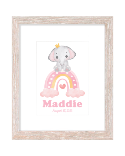 Personalized Baby Elephant & Rainbow Nursery Wall Art Print – Framed