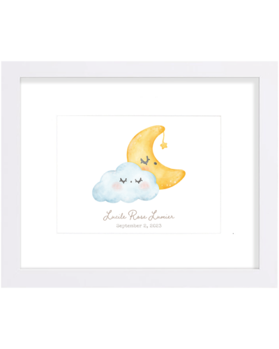 Personalized Moon & Cloud Nursery Wall Art Print – Framed