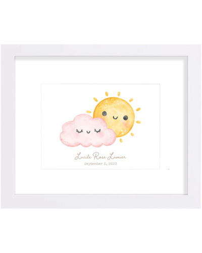 Personalized Sun & Cloud Nursery Wall Art Print – Framed