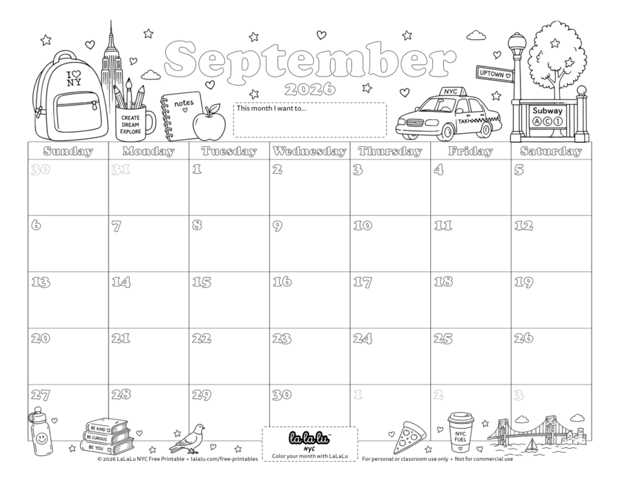 LaLaLu Free Calendar Printable 2026 - September