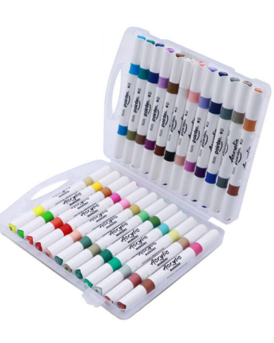Open case of 24 dual-tip acrylic paint markers in 48 assorted colors