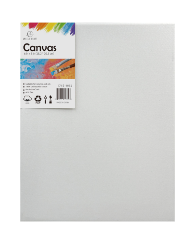 6 x 8 inch stretched cotton canvas in retail packaging