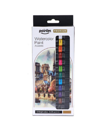 Boxed set of 12 watercolor paint tubes, 12 mL each